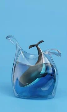 3d whale in plastic bag. garbage problem. global warming. 3d rendering Stock Illustration