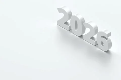 3D white 2026 numbers rendered in an isometric perspective on clean white s.. Stock Illustration