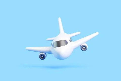3D White Airplane Front View on Blue Background Stock Illustration