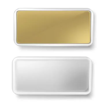3D White And Gold Rectangular Magnet Badge Stock Illustration