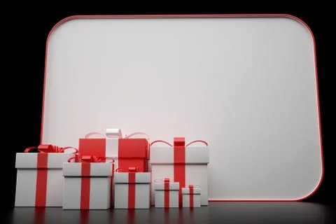 3d white and red gift box with a card Stock Illustration