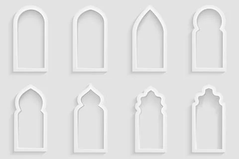 3D White Arabic Islamic Arch Frames Set Stock Illustration