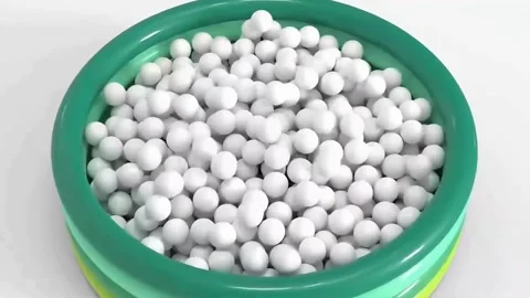3D White Balls Dropping into Inflatable Pool White Background Stock Footage 333056136