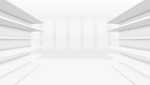 3D White Blank Empty Shelf. Front View Stock Illustration