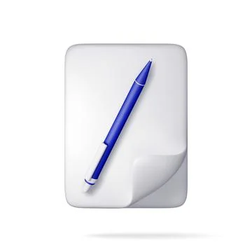 3d white blank paper page with blue pen isolated Stock Illustration