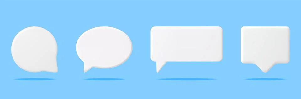 3D White Blank Speech Bubbles Set Isolated. 스톡 일러스트
