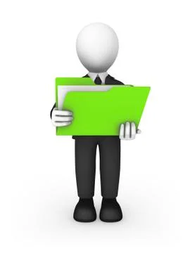 3d white businessman with folder in hands Stock Illustration