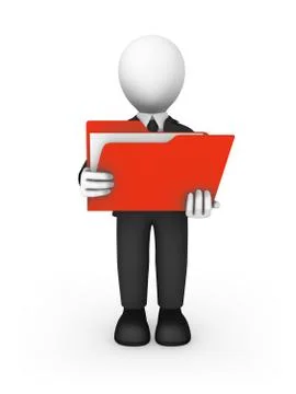 3d white businessman with folder in hands Stock Illustration
