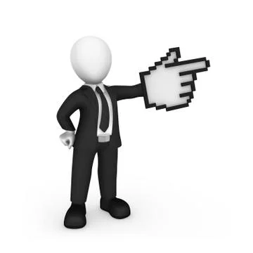 3d white businessman with mouse cursor pointing finger Stock Illustration