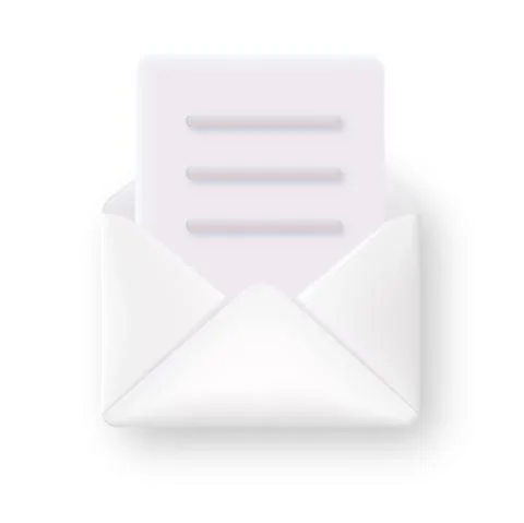 3d white cartoon style envelope with letter. Vector Illustrazione stock