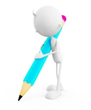 3d white character with pencil Stock Illustration
