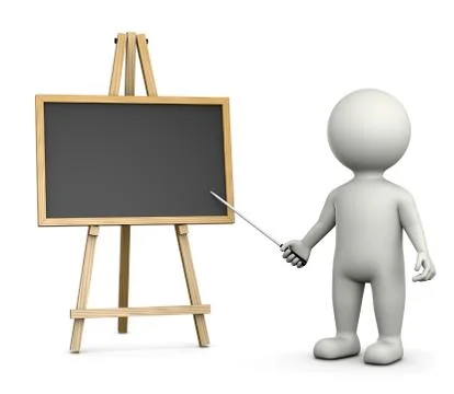 3D White Character Teacher with an Horizontal Empty Blackboard Isolated on Wh Stock Illustration