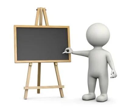 3D White Character Writing with Chalk on an Horizontal Empty Blackboard Isola Stock Illustration