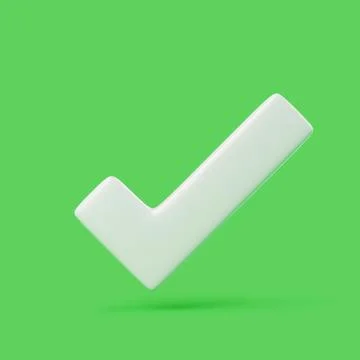 3D White Check Mark Symbol on Green Background Stock Illustration