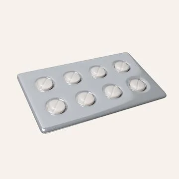 3d White circle pills in pack. icon isolated on white background. 3d rendering Stock Illustration