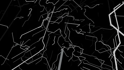 3d white circuits drawn on a black background loop Stock Footage 94499371