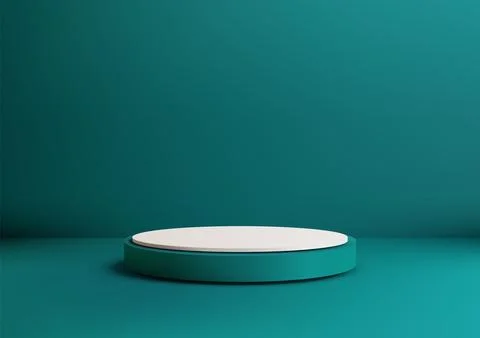 3D White Circular Platform on Teal Cylinder Podium, Modern Minimalist Desig.. Stock Illustration