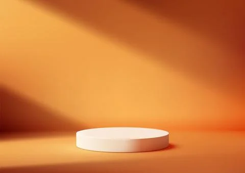 3D White Circular Podium with Lighting Against Orange Background for Minima.. Stock Illustration