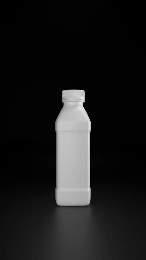 3D White clean bottle container beverage mockup standing isolated dark backgroun Video stock 317330611