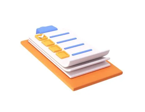 3d white clipboard icon task management todo check list on orange plane 스톡 일러스트