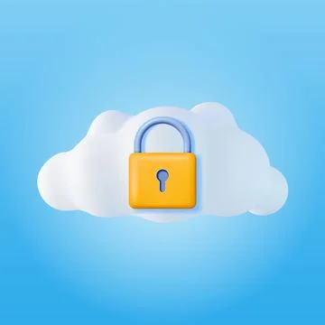 3d White Cloud with Locked Padlock. 库存插图