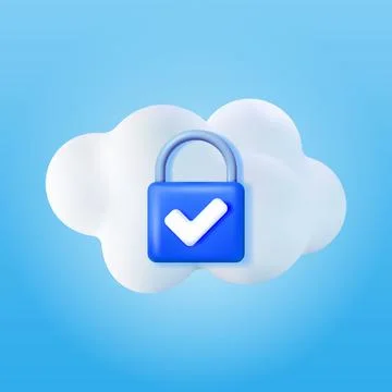 3d White Cloud with Locked Padlock. Stock Illustration
