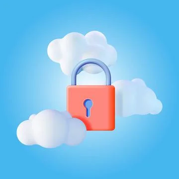 3d White Cloud with Locked Padlock. 스톡 일러스트