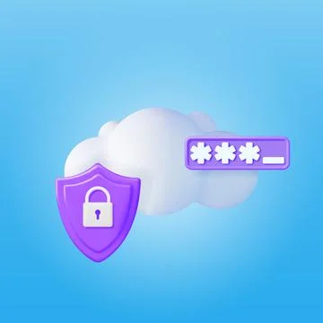 3D White Cloud with Locked Padlock and Password Stock Illustration