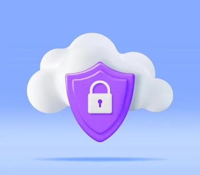 3D White Cloud with Locked Padlock. Stock Illustration