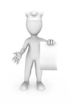 3d white cook isolated on white background with the blank poster in a hand Stock Illustration