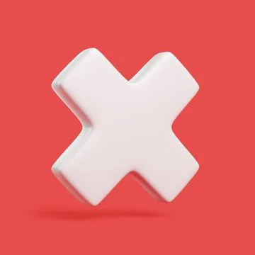 3D White Cross Mark Symbol on Red Background Stock Illustration