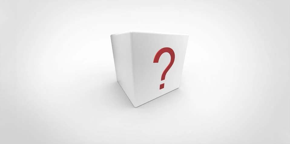 3D white cube with red question mark isolated on white background Stock Illustration
