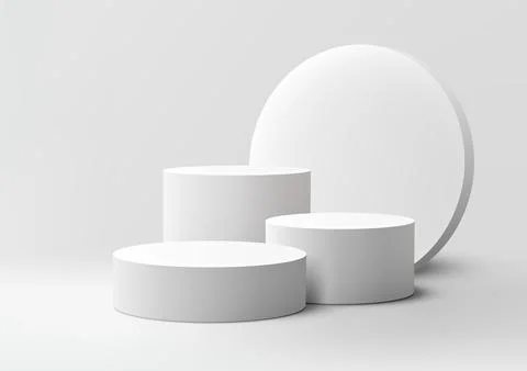 3D White Cylindrical Podiums with Large Circle, Modern Stage for Product Mo.. Illustrazione stock