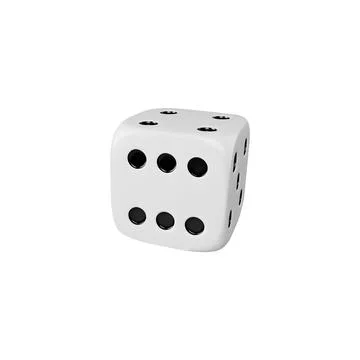 3D white dice with number six, board game. Isolated background. Stock Illustration