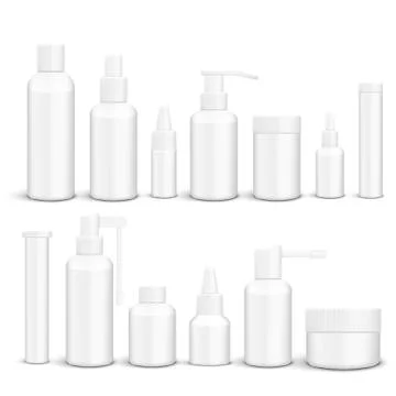 3D White Empty Packaging Medicine Bottles Isolated Stock-Illustration
