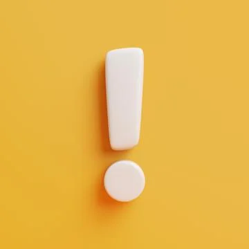 3D White Exclamation Mark on Yellow Background Stock Illustration
