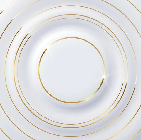 3d white figures with geometric concave and convex surface, golden shiny Illustrazione stock