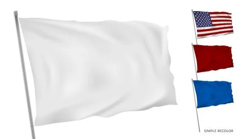 3D White Flag On Flagpole In Wind. Simple Recolor 库存插图