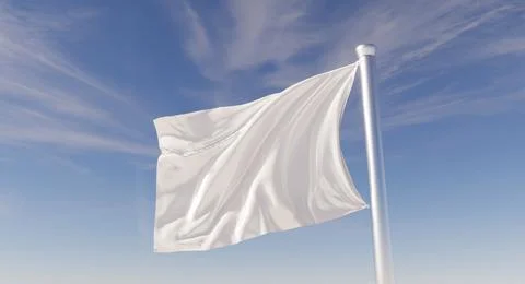 3D White Flag Waving on a Clear Blue Sky Stock Photos