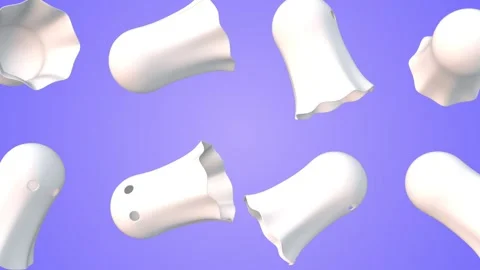 3D White Ghost Icons Falling on a Light Purple Background. Ghosts 3D Animation. Stock Footage 289431978