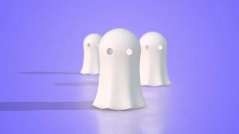 3D White Ghosts in Soft Lighting. Three ghost figures on a purple background. 4K Stock Footage 289433965