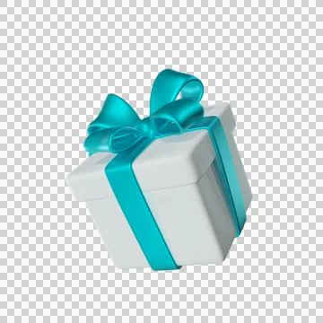 3D White Gift Box with a Blue Teal Ribbon Stock Illustration