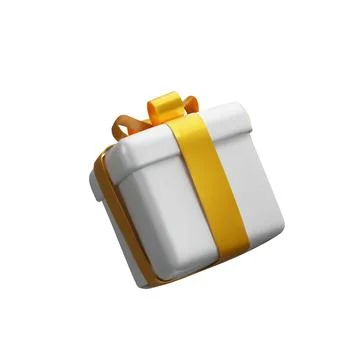 3D white gift box with gold ribbon 6 Stock Illustration