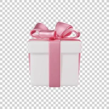 3D white Gift Box with a pink Bow and ribbon Stock Illustration