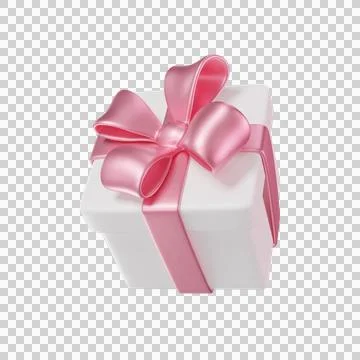 3D white Gift Box with a pink Bow and ribbon Stock Illustration