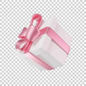 3D white Gift Box with a pink Bow and ribbon Stock Illustration
