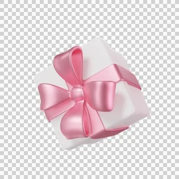 3D white Gift Box with a pink Bow and ribbon Stock Illustration