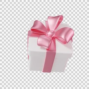 3D white Gift Box with a pink Bow and ribbon Stock Illustration