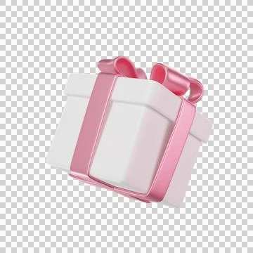 3D white Gift Box with a pink Bow and ribbon Stock Illustration