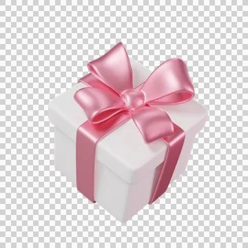 3D white Gift Box with a pink Bow and ribbon Stock Illustration